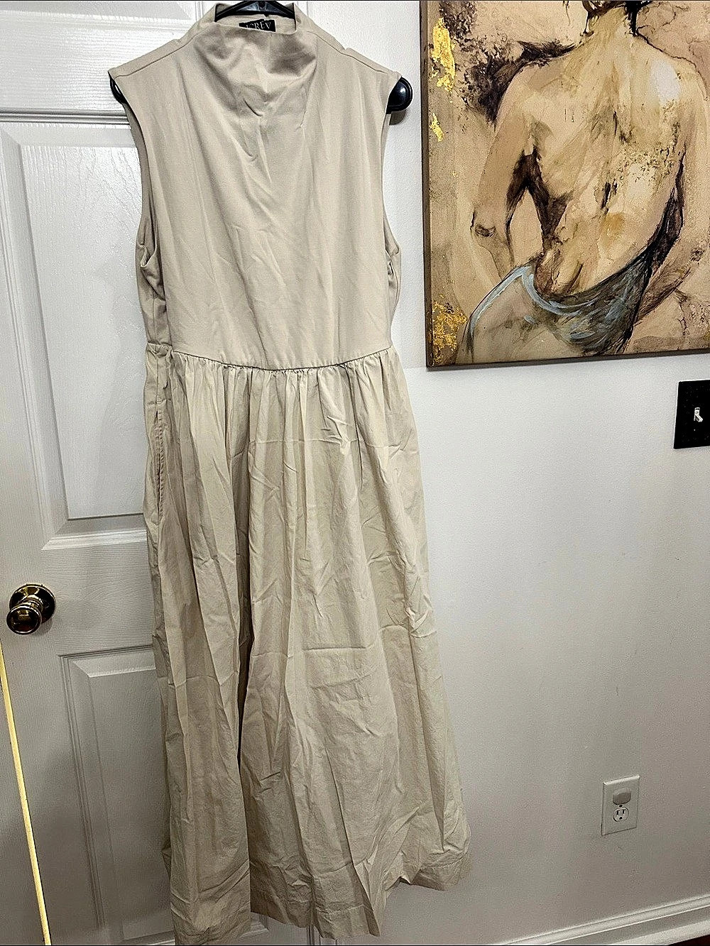 J.Crew Fitted knit mockneck dress with poplin skirt Maxi Dress Cream XL